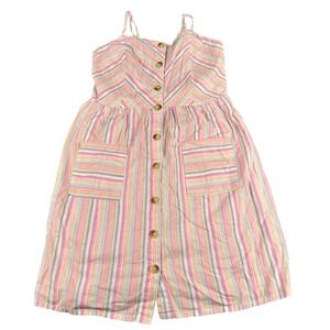 Japna Girls Pastel Striped Cotton Linen Button Front Sundress Pockets Size 10